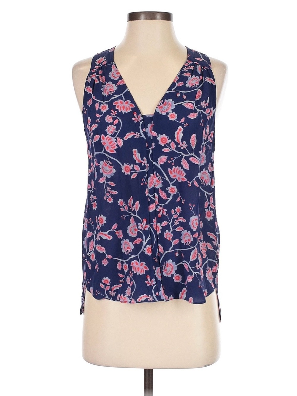 Rebecca Taylor 100% Silk Navy Floral Sleeveless Blouse